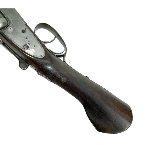 521 - A 12 GUAGE DOUBLE BARELLED SAWN OFF SHOTGUN MADE BY H.J.HUSSEY WITH SHORTENED STOCK .
COMES WITH CUR... 