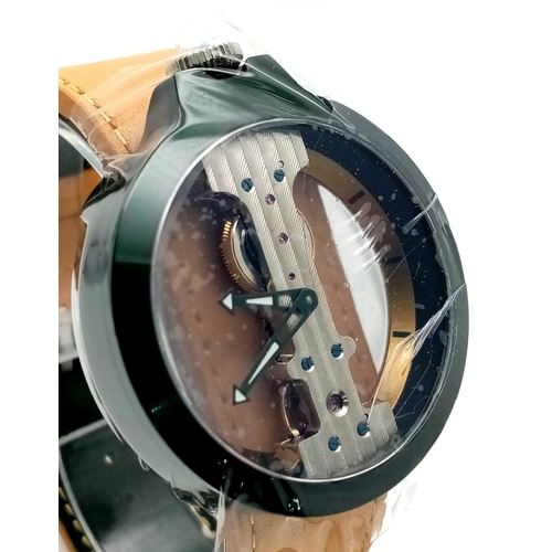 567 - Atto Verticale Masera Mechanical Skeleton Watch.
Tanned Leather strap with a rich green underside.
A... 