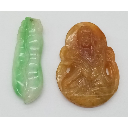 850 - Two Different Coloured Chinese Pendants. Hardstone buddha and irregular shaped green and white jade.... 