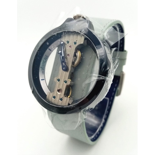 871 - A Gents Verticale Mechanical Skeleton Watch. Blue leather strap. Case - 42mm. Top winder. In excelle... 