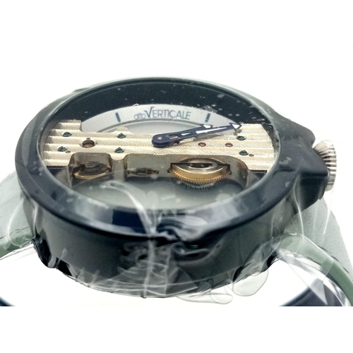 871 - A Gents Verticale Mechanical Skeleton Watch. Blue leather strap. Case - 42mm. Top winder. In excelle... 