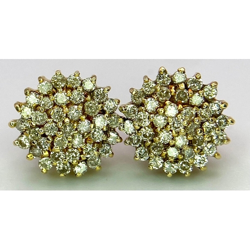 158 - A 14K YELLOW GOLD DIAMOND SET CLUSTER EARRINGS IN THE FLORAL DESIGN 0.80CT 4G