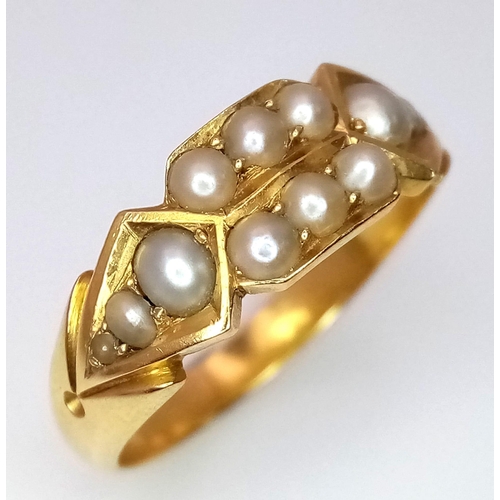 256 - A 18K YELLOW GOLD VINTAGE POSSIBLY ANTIQUE PEARL RING 4G SIZE N