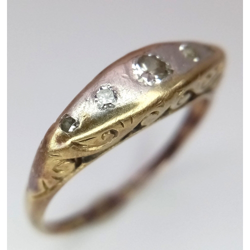 263 - A 18K YELLOW GOLD & PLATINUM VINTAGE POSSIBLY ANTIQUE DIAMOND5 STONE RING 3.5G SIZE Q