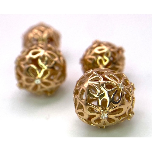 545 - A 14K YELLOW GOLD FANCY FILIGREE SCREW FITTING DOUBLE SIDED BALL STUD EARRINGS 4G