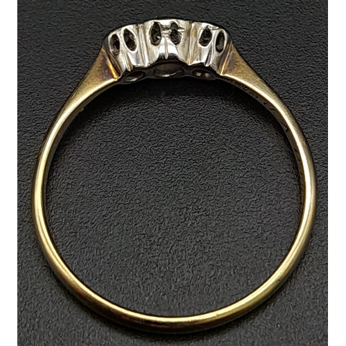 552 - A 18K YELLOW GOLD & PLATINUM VINTAGE 3 STONE RING, WITH OLD CUT DIAMONDS. ENGRAVED INSIDE 1939 2.2G ... 