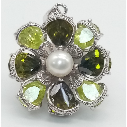 847 - Sterling Silver Stone Set Flower Fancy Pendant.
2.5cm diameter.
Weight: 10.5g
SC-3043