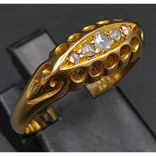 165 - A 18K YELLOW GOLD ANTIQUE DIAMOND OLD CUT 5 STONE RING 3.5G SIZE N/O