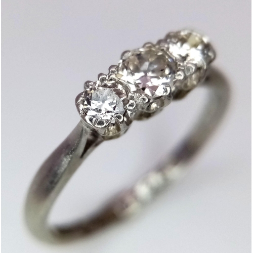 214 - Vintage 18K White Gold & Platinum, 3 Stone Diamond (0.30CT) Ring.
Size: J
Weight: 2g
A/S 3005 ENV