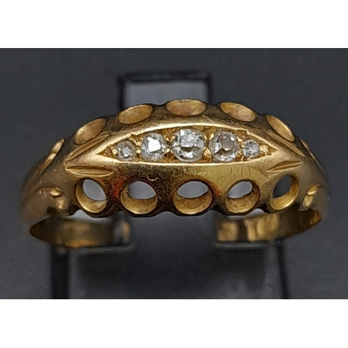 342 - A 18K YELLOW GOLD ANTIQUE DIAMOND OLD CUT 5 STONE RING 2.1G SIZE P