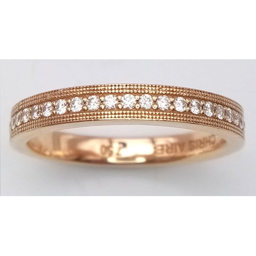 34 - A 18K ROSE GOLD DIAMOND BAND RING DESIGNED BY CHRIS AIRE-DESIGNER TO THE CELEBRITIES 5.6G SIZE R/S