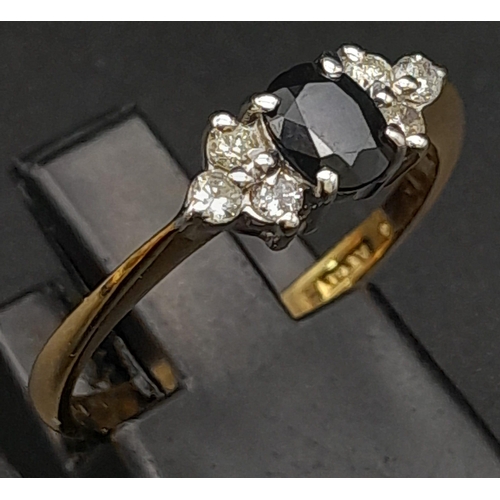 641 - A 9K YELLOW GOLD DIAMOND & SAPPHIRE RING 2G SIZE O 1/2