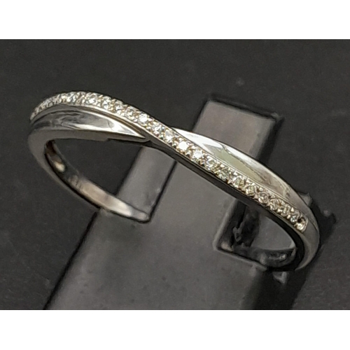 648 - A 9K WHITE GOLD DIAMOND TWIST BAND RING ( 1 SMALL DIAMOND MISSING, NOT NOTICABLE) 1.7G SIZE S