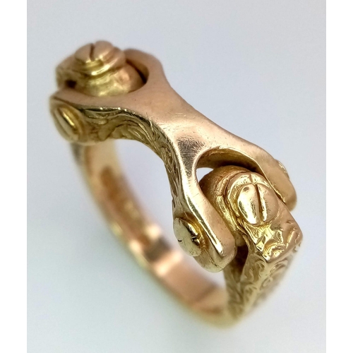 95 - 9K Yellow Gold Horse Bit Fancy Ring.
Size: Q
Weight: 9.6g
SC-3072