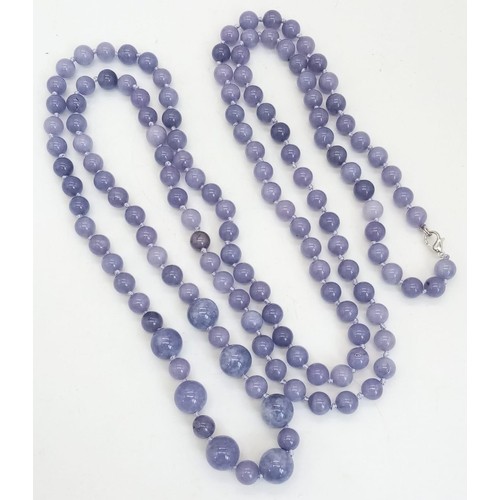 443 - A Rope Length Graduated Lavender Jade Bead Necklace. Perfect for different wearing arrangements. 140... 