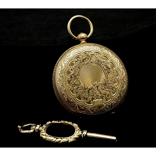 645 - An Exquisite Antique 1849 18K Gold Pocket Watch and 18K Gold Key. Ornate 18K gold Sheffield Hallmark... 