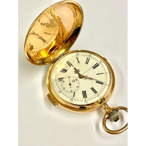 2 - 18ct Gold Full Hunter Quarter Repeater Pocket Watch , 55mm case , total weight 107.4g . Dust cover a... 