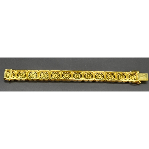 603 - An Emerald and Diamond Gemstone Tennis Bracelet set in  Gilded 925 Silver. Floral design. Old cut Di... 