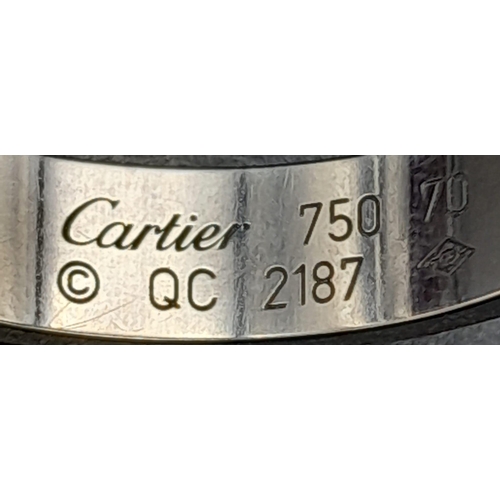 61 - A CARTIER 18K WHITE GOLD GENTS RING IN ORIGINAL BOX WITH CARTIER AUTHENTICTY CERTIFICATE .   8.4gms ... 