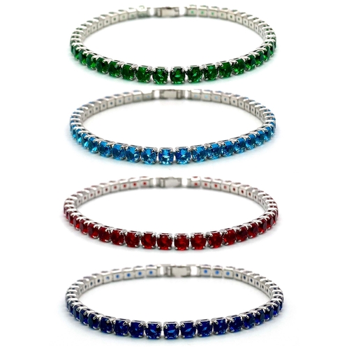 781 - A Wonderful  Selection of Four Different Brightly Coloured CZ Stone Tennis Bracelets. Royal and aqua... 