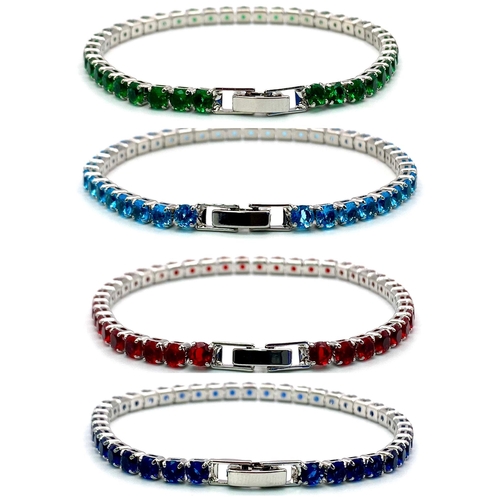 781 - A Wonderful  Selection of Four Different Brightly Coloured CZ Stone Tennis Bracelets. Royal and aqua... 