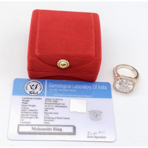 883 - A 10.35ct Sparkling White Moissanite Ring set in Rose Gold Gilded 925 Silver. Size O. 10.22g total w... 