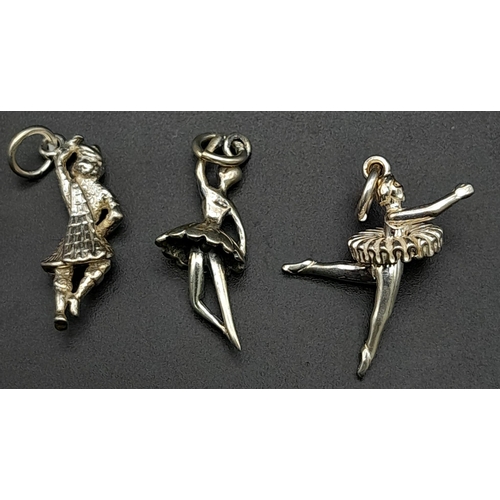 924 - 3 Sterling Silver Dancer Charms. 6.1g total weight.