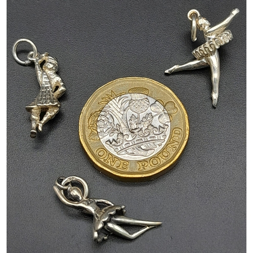 924 - 3 Sterling Silver Dancer Charms. 6.1g total weight.