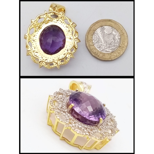 927 - A Mesmerising 50ct Brazilian Amethyst Gemstone Pendant with a white diamond decorative surround. 4cm... 