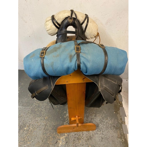 296 - A USA Civil War Confederate Horse Saddle! Comes with modern-made stand and accessories including bag... 