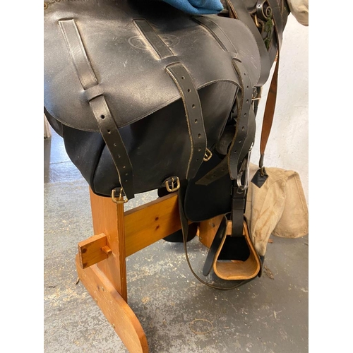 296 - A USA Civil War Confederate Horse Saddle! Comes with modern-made stand and accessories including bag... 