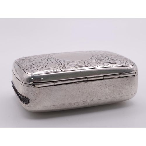 381 - An Antique Sterling Silver Vesta Case . Scroll engraved lid with empty cartouche. Hinge works well. ... 