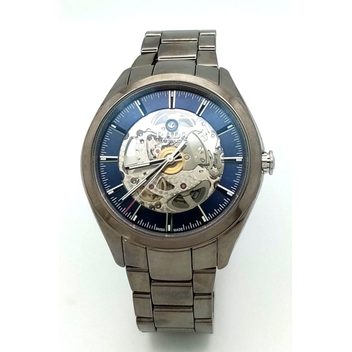 507 - A Stylish Rado Automatic Skeleton Gents Watch. Stainless steel strap and case - 42mm. Outer blue and... 