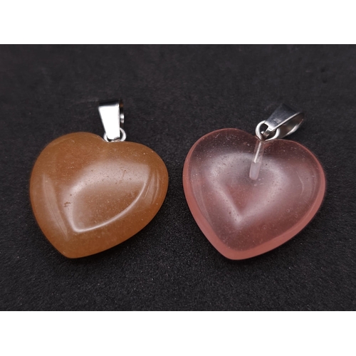 685 - Eight Different Heart-Shaped Gemstone Pendants. 3cm. Includes: rose quartz, lapis and carnelian.