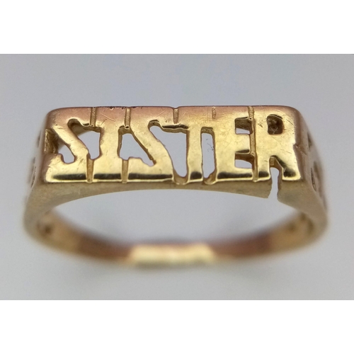 832 - 9K Yellow Gold Sister Ring.
Size: O
Weight: 1.7g
SC-3068