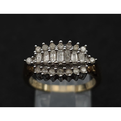 554 - A 9K GOLD AND DIAMONDS RING IN NEED OF A GOOD CLEAN TO RESTORE ITS ORIGINAL LUSTRE.  4gms   size N