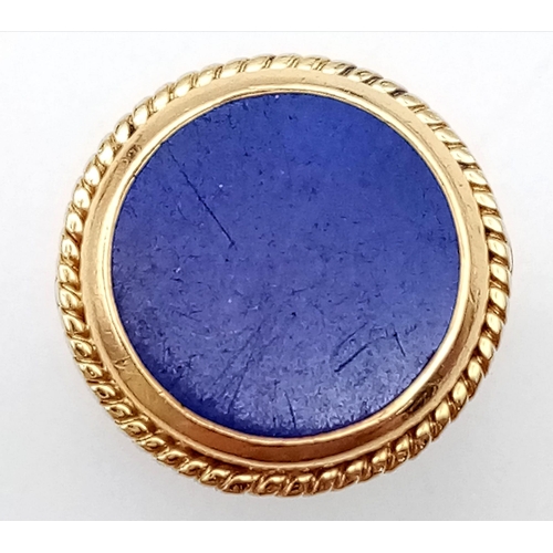 561 - A 14K ROSE AND YELLOW GOLD REGAL SEAL STYLE RING WITH CENTRAL LAPIS STONE. 9.7gms   size K