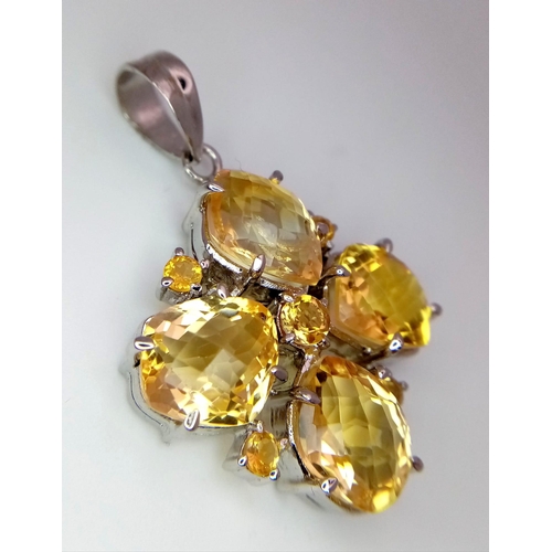 678 - A Clover-Leaf Citrine Four Stone 925 Silver Pendant. Citrines - 30ctw. 16.30g total weight. 5cm. 16.... 