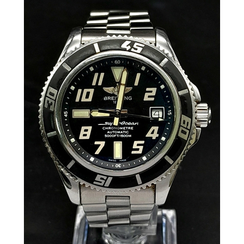 96 - A Breitling SuperOcean Automatic Gents Watch. Stainless steel strap and case - 42mm. Matt black beze... 