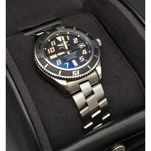 96 - A Breitling SuperOcean Automatic Gents Watch. Stainless steel strap and case - 42mm. Matt black beze... 