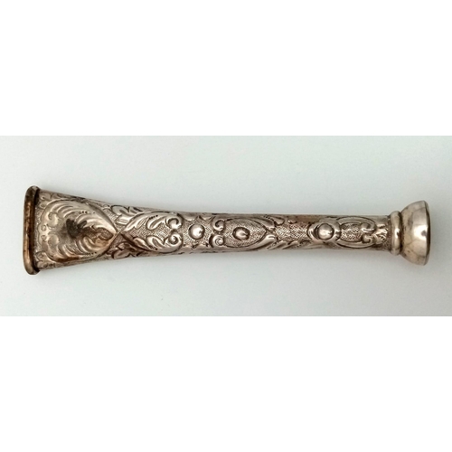 964 - A Highly Detailed Antique Silver Opium Pipe. 
12cm Length. 17.68 Grams.