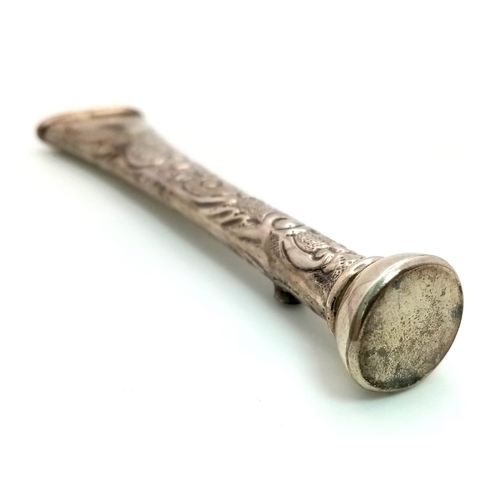 964 - A Highly Detailed Antique Silver Opium Pipe. 
12cm Length. 17.68 Grams.