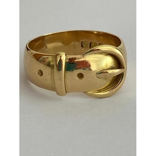 35 - 18 carat GOLD BUCKLE RING. Full UK hallmark. Complete with ring box. 8.2 grams. Size R - S.