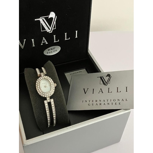 385 - Ladies Quartz VIALLI DRESS WATCH. Having oval mother of pearl face with Diamanté surround. Diamante ... 