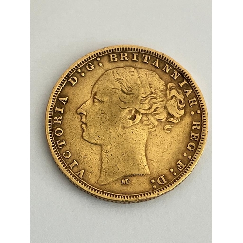 77 - Queen Victoria GOLD SOVEREIGN 1881 Melbourne mint. Very fine condition. Young head.