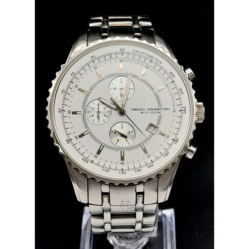 782 - A Men’s Stainless-Steel Chronograph Watch by French Connection. 46mm Including Crown. New Battery Fi... 