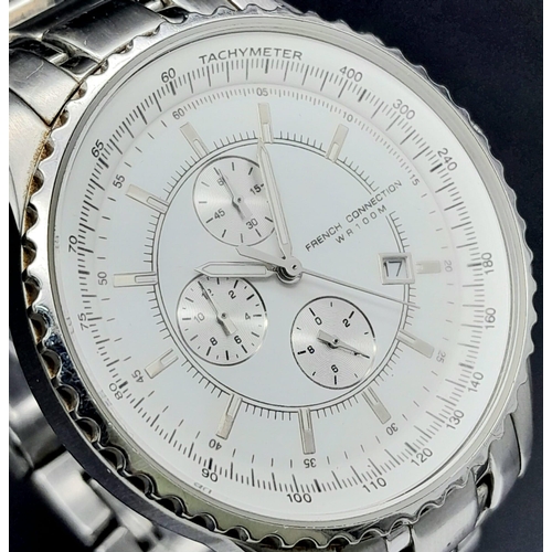 782 - A Men’s Stainless-Steel Chronograph Watch by French Connection. 46mm Including Crown. New Battery Fi... 