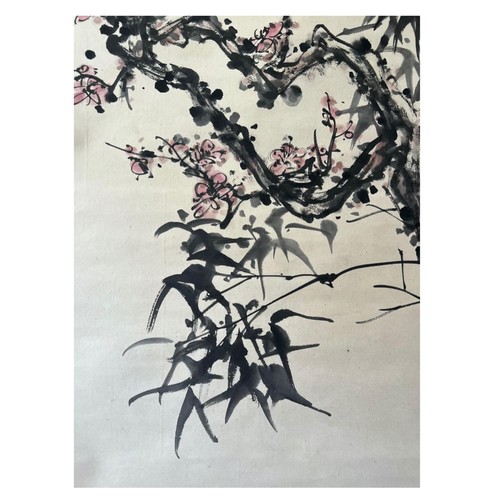 51 - Plum blossom and bamboos - Chinese ink and watercolour on paper scroll. In memory of the noble frien... 