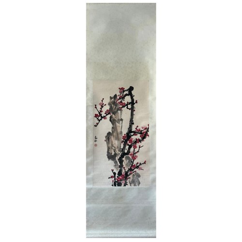 58 - Plum blossom with crimson petals - Chinese ink and watercolour on paper scroll. Attributed to Jiang
... 