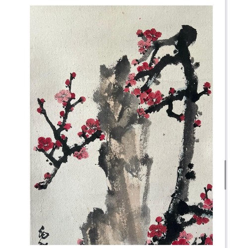 58 - Plum blossom with crimson petals - Chinese ink and watercolour on paper scroll. Attributed to Jiang
... 